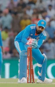 KL Rahul with the gloves during an ODI match