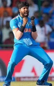 Hardik Pandya celebrates after taking a wicket