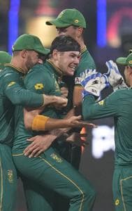 South Africa players celebrating a wicket