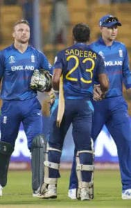 A disappointed England after loss against Sri Lanka
