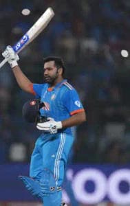 Team India skipper Rohit Sharma celebrates after scoring a century against Afghanistan