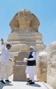 PM Modi during his Egypt tour standing in front of the Sphinx. 